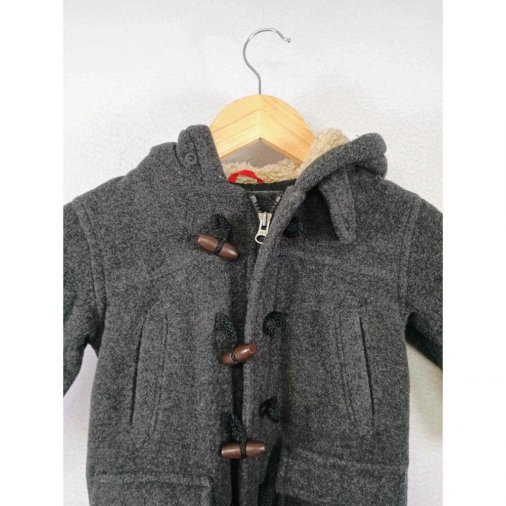 Classic Winter Baby Gap Toddler 18-24 Months Gray Wool Toggle Duffle Coat Hooded